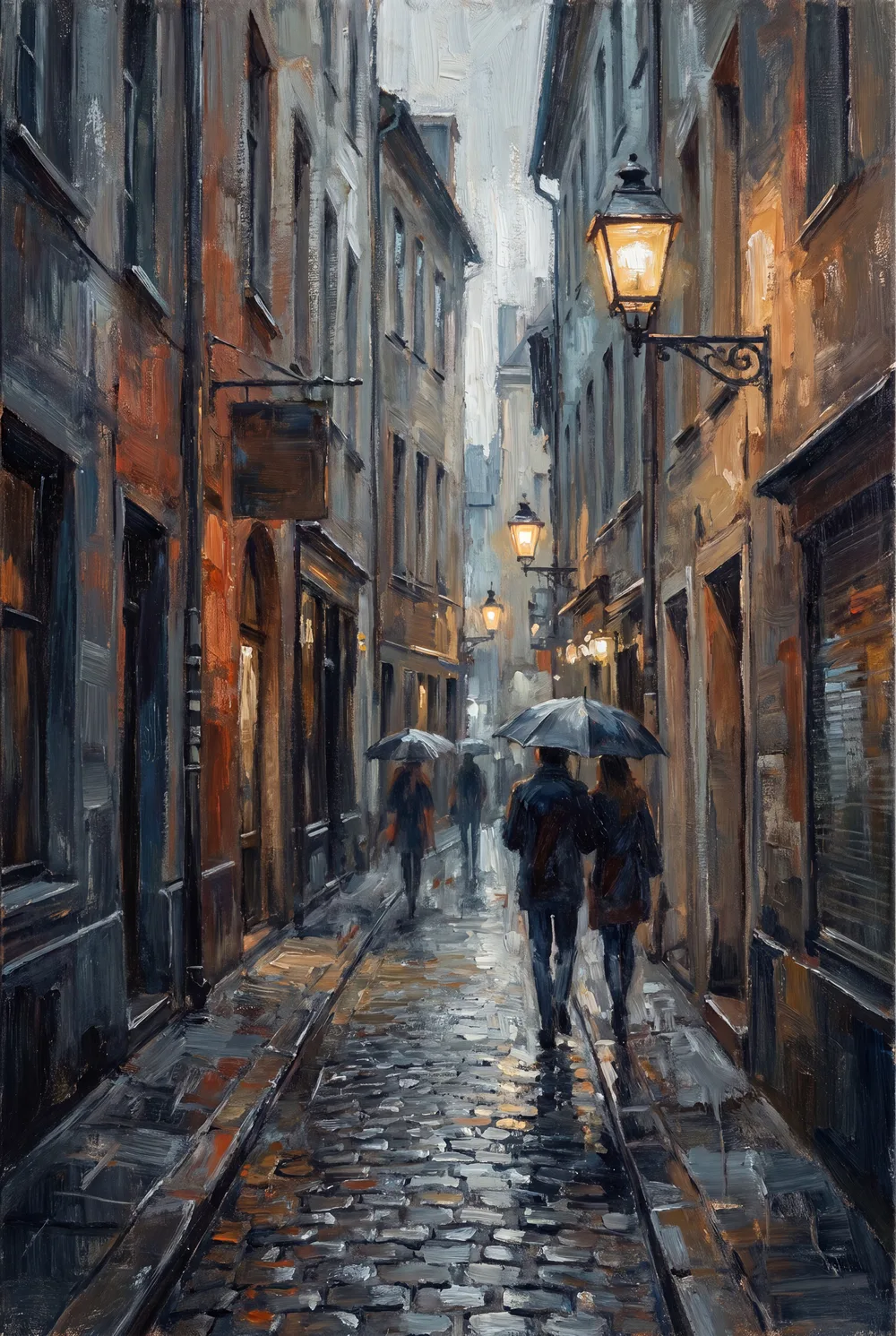 Ruelle sous la pluie, mise en situation illustrative