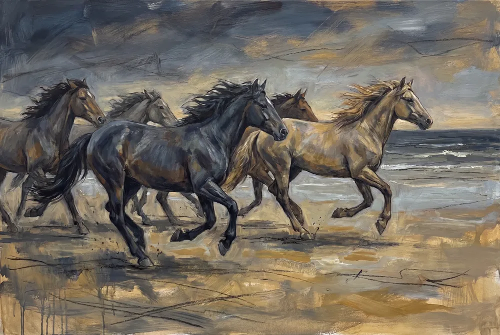 Chevaux sur la plage, mise en situation illustrative