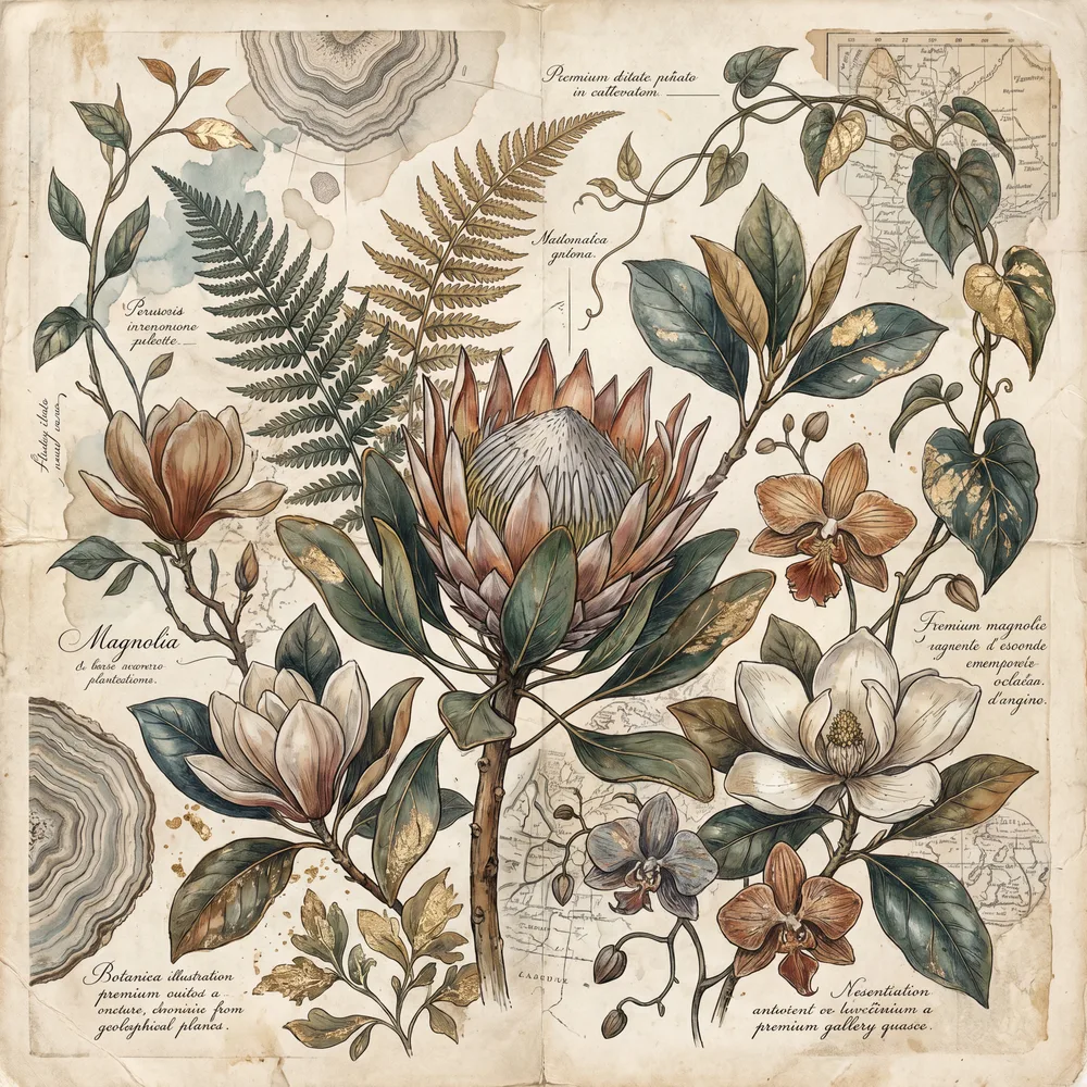 Botanique vintage, mise en situation illustrative