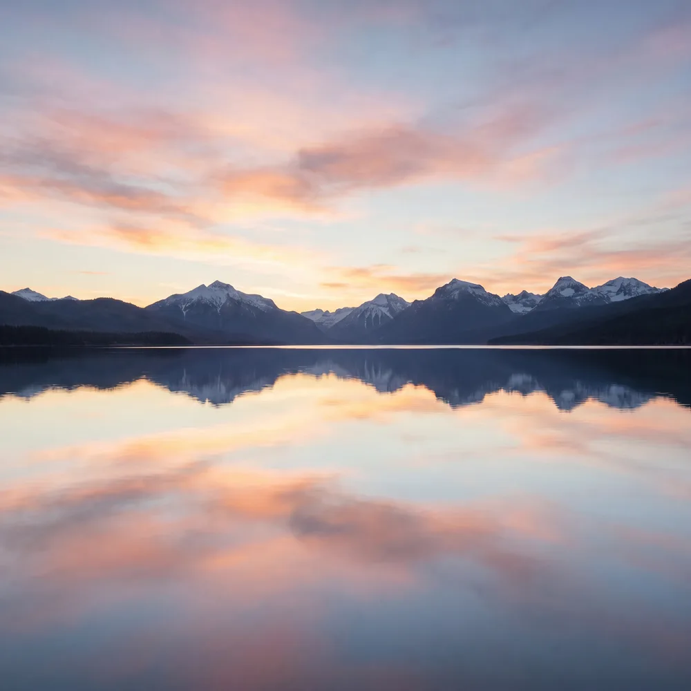 Lac miroir à l'aube, mise en situation illustrative