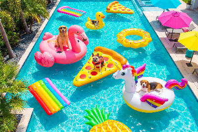 Chiens à la piscine