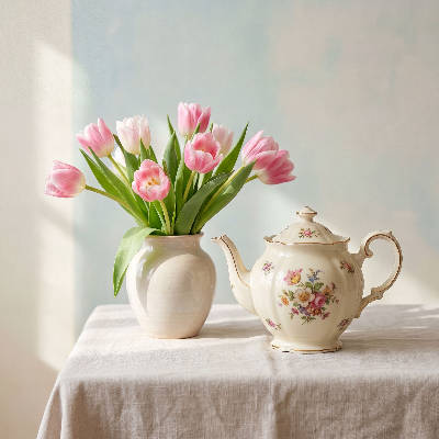 Théière et tulipes